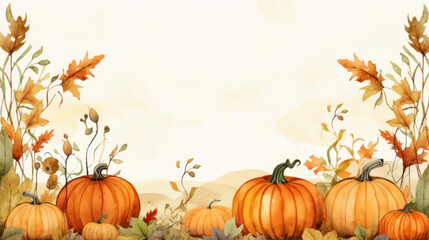 Pumpkin frame background with empty space. Beautiful composition on the theme of autumn. Saturated colors of the autumn.