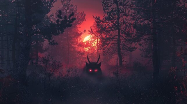 witch bhoot in scary forest sunset