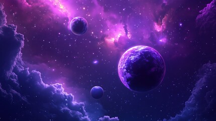 Obraz premium Whimsical space scene with cute purple planets