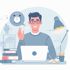 students studying, working, meeting with computers