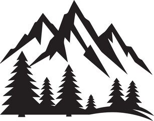 Flat design mountain range silhouette vector black and white