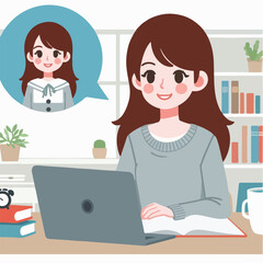 students studying, working, meeting with computers