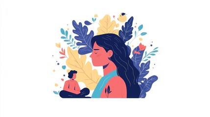Flat design depicting the process of mental health care and rebuilding life after emotional struggles  Showcasing the journey of personal growth recovery