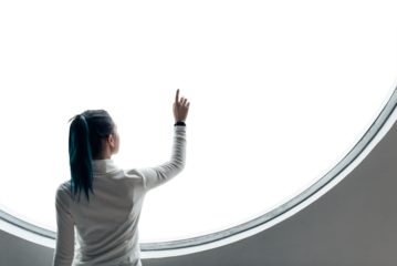 Transparent touch screen mockup  in a modern smart home