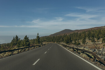 Route to reach the base of the Teide volcano. Tenerife Canary Islands Spain