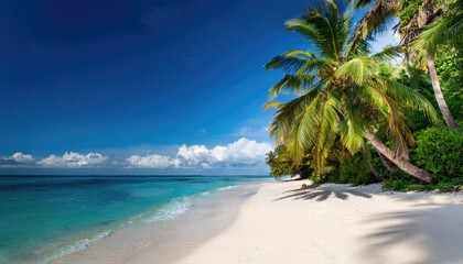 Obraz premium Tropical beach with palm trees during a sunny day