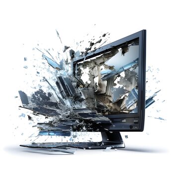 Smashed TV screen on white background generative AI
