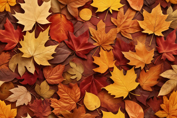 Vibrant autumn foliage seamless pattern with red, orange, yellow maple leaves