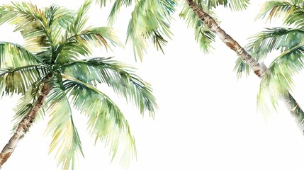Palm tree clipart swaying in the breeze,Clipart, watercolor illustration, Perfect for nursery art The style is handdrawn, white background