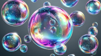 Set of realistic colorful soap bubbles on white background,Soap bubbles for vector illustrations,3d pink soap ball. Realistic rainbow water bubble,Pink soap bubbles float,copy space.