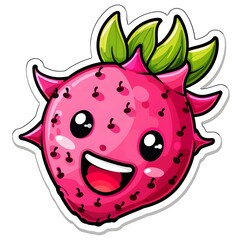 Fototapeta premium Vibrant dragon fruit sticker design on a white background, showcasing the unique shape and colors of this exotic fruit. This eye-catching artwork highlights the delicious and refreshing qualities of d