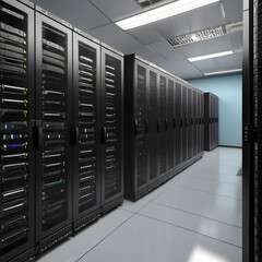 Servers racks walkthrough in Modern data center. Cloud computing datacenter server room. Cloud computing data storage 3d renderserver rack with servers,server rack with servers,server rack in a center