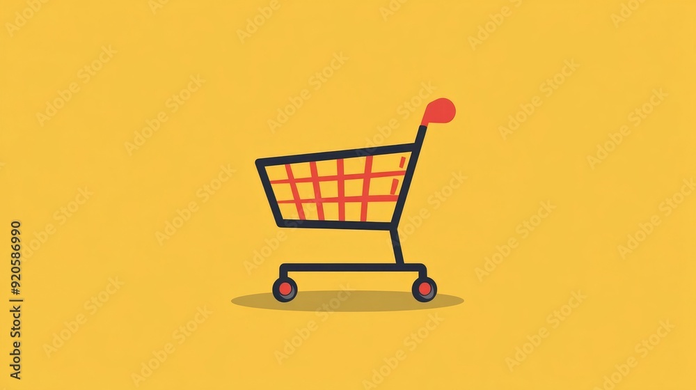 Poster flat design depicting an online shopping cart with the process of finalizing a purchase through digi