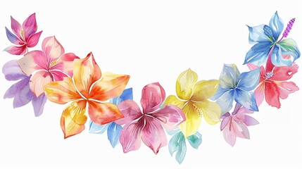 Fototapeta premium Lei clipart made of colorful flowers,Clipart, watercolor illustration, Perfect for nursery art The style is handdrawn, white background