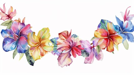 Lei clipart made of colorful flowers,Clipart, watercolor illustration, Perfect for nursery art The style is handdrawn, white background