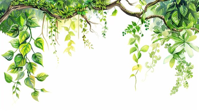 Jungle vine clipart hanging from trees,Clipart, watercolor illustration, Perfect for nursery art The style is handdrawn, white background