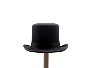 a black top hat on a wooden stand