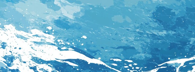 Naklejka premium A flat design background of blue waves with splashes of white foam, drawn in a whimsical cartoon style..