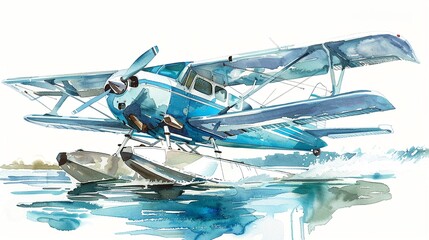 Seaplane clipart taking off from the water,Clipart, watercolor illustration, Perfect for nursery art The style is handdrawn, white background