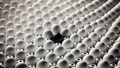 Obraz premium One Black Egg Among Many White Eggs in a Pattern