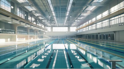 Fototapeta premium A large swimming pool with a lot of windows