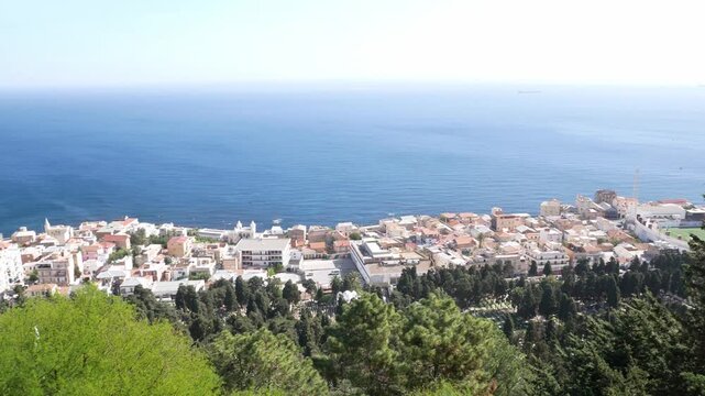 Aerial view of Algiers from the Notre Dame d'Afrique Basilica on a sunny Ramadan day, Algeria.