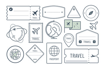 PNG travel line icons set, transparent background