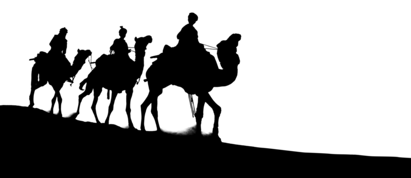 Three wise men png border, transparent background, Biblical Magi silhouette
