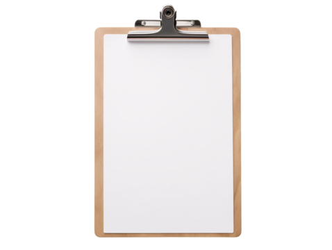 a clipboard with a white paper on it