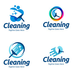 Set of Window cleaning service logo. Window glass cleaning vector logo