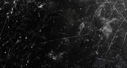 A black background with white stars scattered among scratches and dust, evoking a grainy, old film texture..