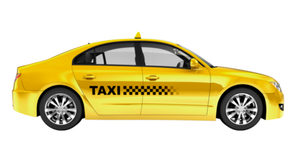 3D taxicab png clipart, yellow car, vehicle on transparent background