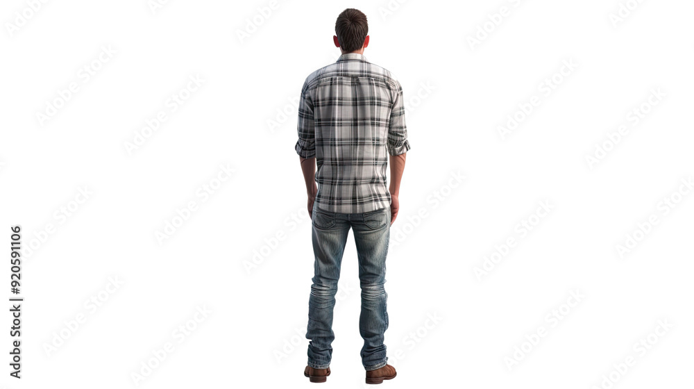 Wall mural back view of a casual man standing isolated on transparent background png