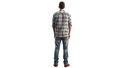 Back View of a Casual Man Standing Isolated on Transparent Background PNG

