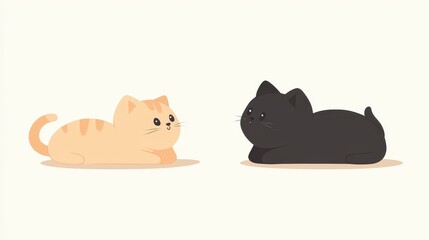 Fototapeta premium Adorable Cartoon Cats - Cute Black and Orange Kittens in Minimalist Style