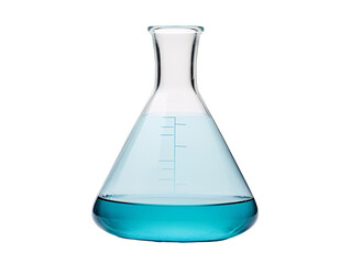a glass beaker with blue liquid