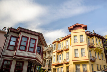 Colorful, facades of houses in the historic center of Balat, Fener, istanbul