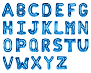 Letter png stickers, blue foil balloon alphabet set, transparent background