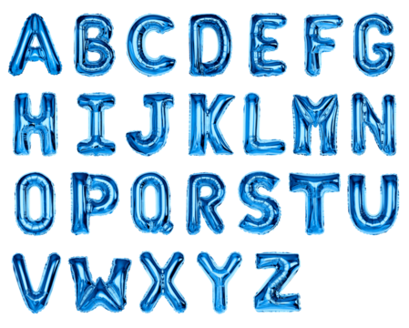 Letter png stickers, blue foil balloon alphabet set, transparent background