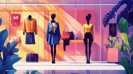 Effective Mannequin Displays for Fashionable Retail Store Interiors   Flat Design Showcasing Optimal Merchandise Arrangement and Visual Presentation Techniques for Engaging Customer Experience and