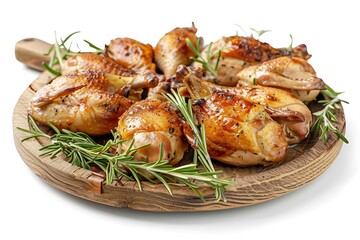 Plate of tasty Quail with on white background.