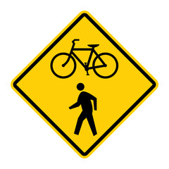 Bicycle and Pedestrian Crossing warning road sign. Vector