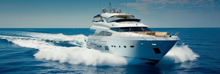 A luxurious yacht cruising through serene blue waters, showcasing elegance and adventure beyond imagination