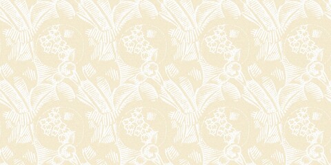 Modern white on cream lace effect wedding border texture. Soft tonal linen openwork block print with subtle hand drawn lattice damask printed fabric banner edge trim. 