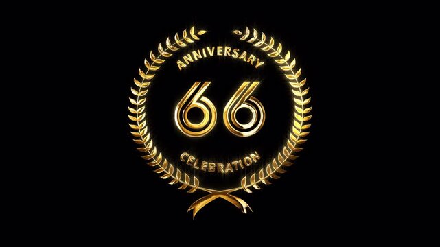 66th Anniversary Celebration. Happy 66 Years Anniversary Animation in Gold Color on the Transparent Background, Alpha Channel. Great for greetings, celebrations, events, and gifts.