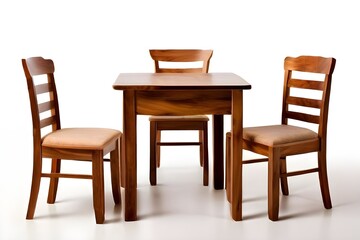 wooden chairs and table on white