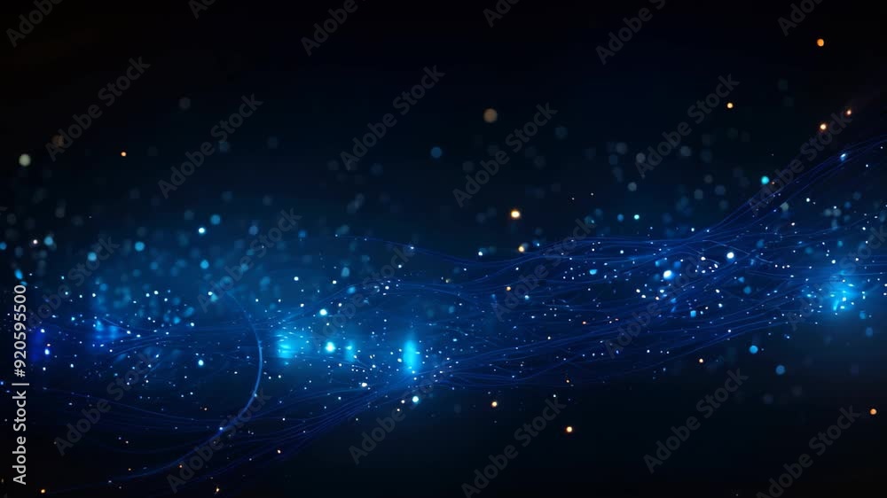 Poster abstract technology background with glowing lines and dots. 3d rendering, dark blue and glowing part
