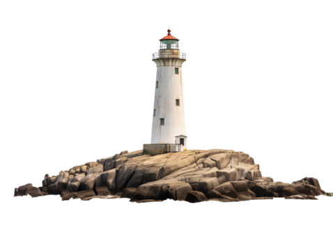 a lighthouse on a rocky island