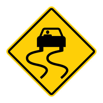 Slippery When Wet warning road signs. Vector