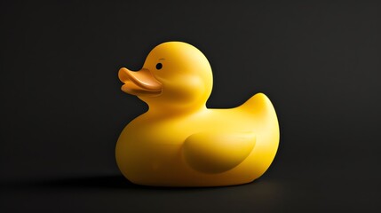 A yellow rubber duck on a black background.